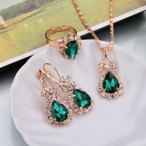 Emerald Green Jewelry Set - Crystal Gold Plated